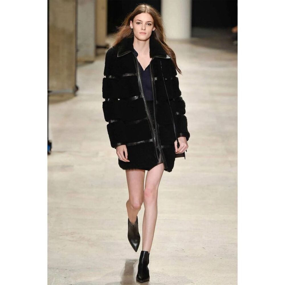 Barbara Bui Womens Lambskin Shearling Paneled Coat US 4 Black FR 36